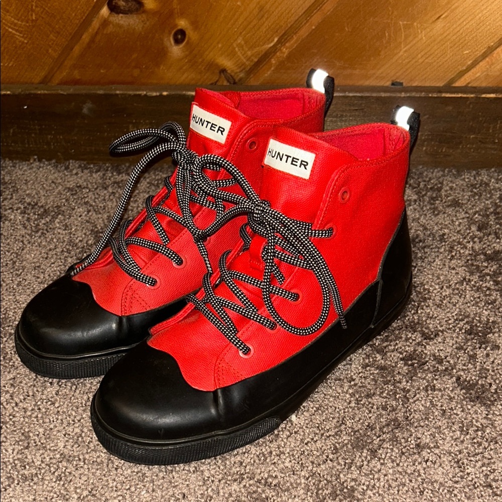 Hunter for target bright red black dipped high top unisex shoes